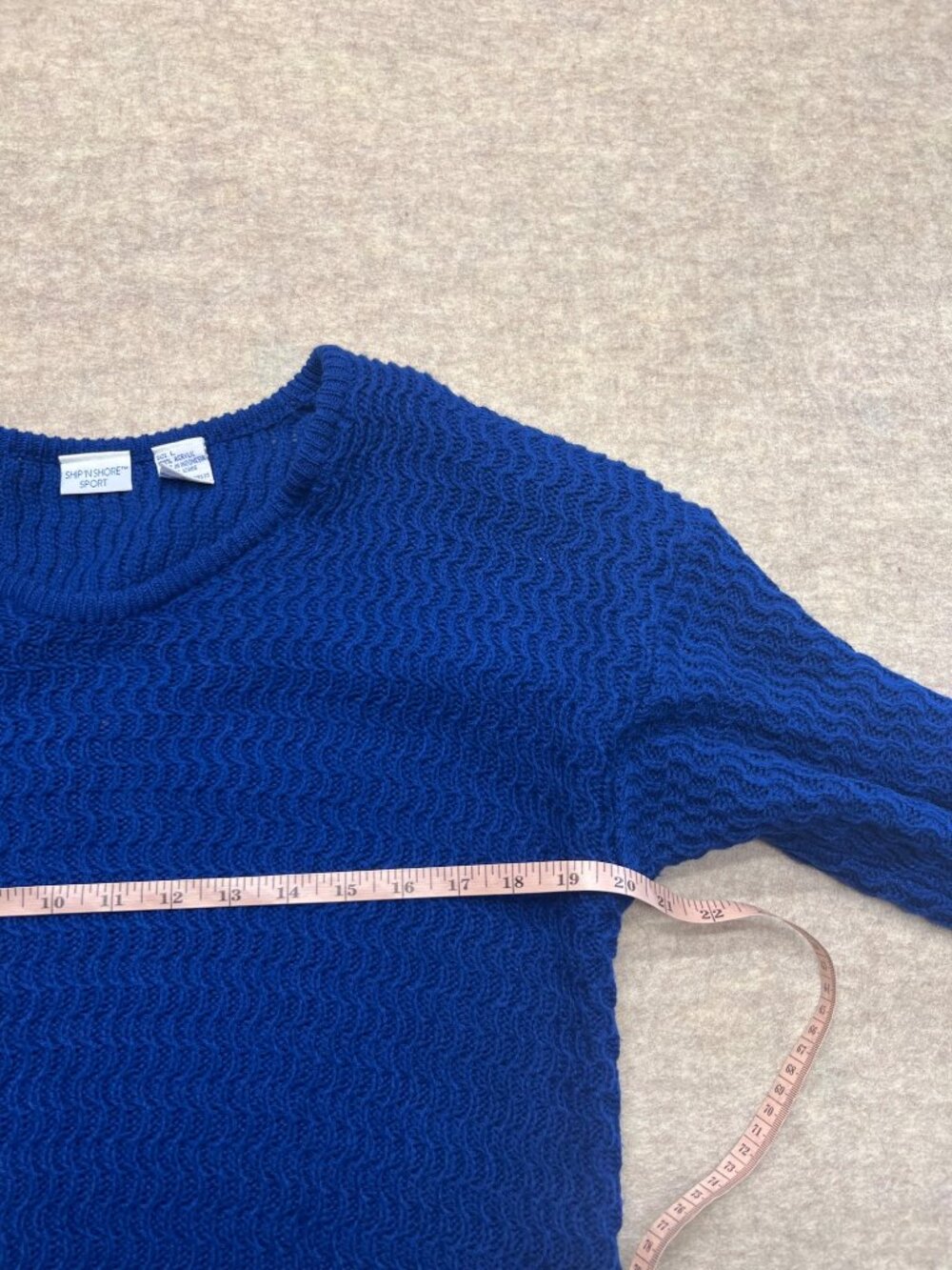 Vintage ShipnShore Sport Tunic Sweater Knit Blue Acrylic Shoulder Pads Large - Picture 7 of 8